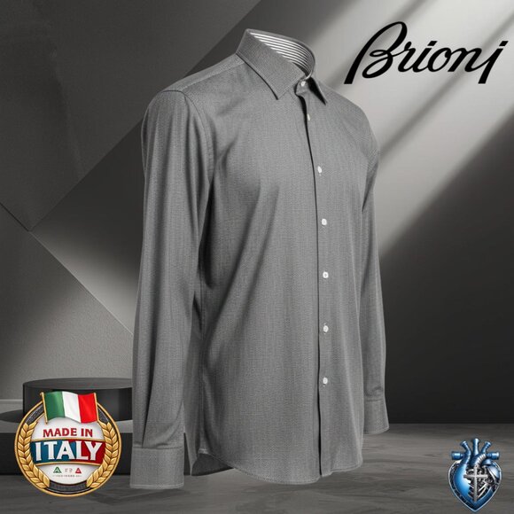 Brioni Other - Brioni 43/17 Tailored Fit 100% Cotton Made in Italy Gray Micro-Check Dress Shirt